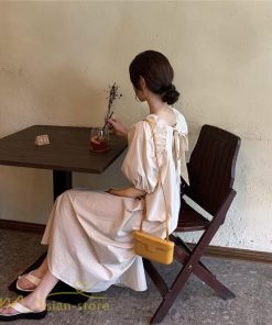 マキシ | ワンピース パフスリーブ 半袖 スクエアネック ゆったり 体型カバー ゆるワンピース フリーサイズ かわいい 無地 シンプル おしゃれ お出かけ レトロ 夏物 上品