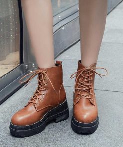 ショートブーツ | レースアップ 厚底 ブーツ 春秋冬 歩きやすい ワークブーツ ショート シューズ 美脚 レディース