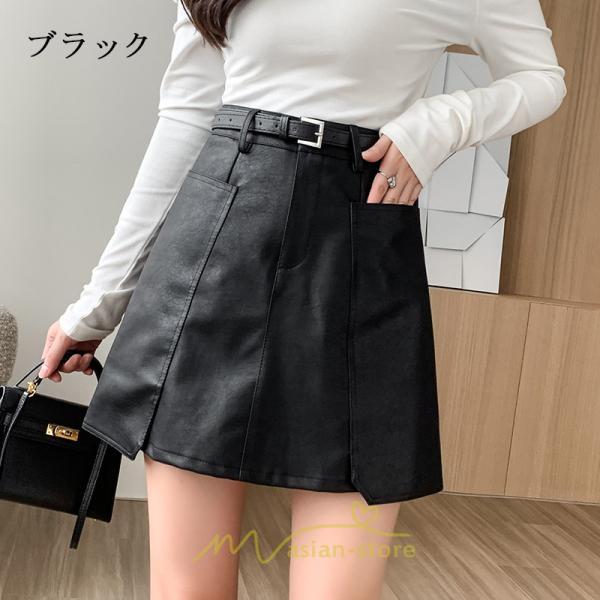 スカート | ミニ秋冬 レザー 無地 レディース 40代 Aライン 30代 20代 50代 着痩せ 通勤 オシャレ カジュアル オフィス OL 着痩せ ベルト付き