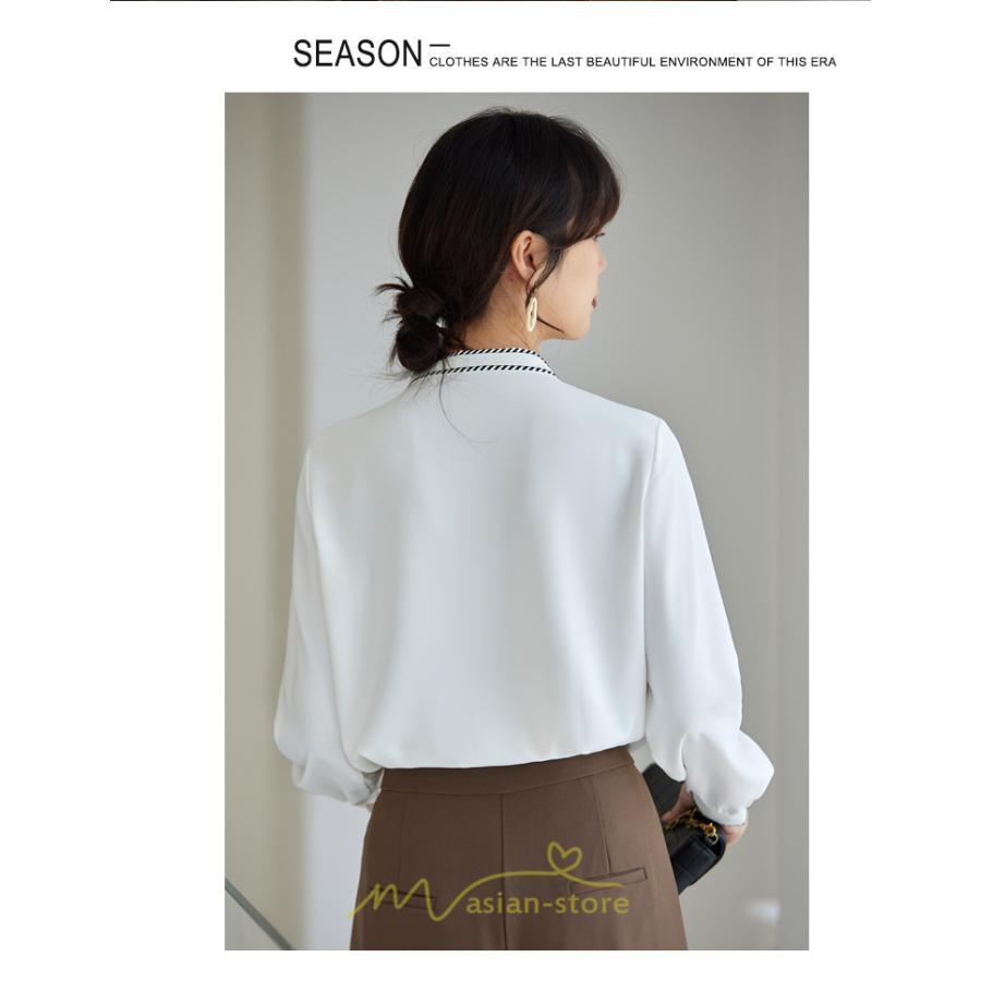 シャツ・ブラウス | ブラウス レディース 長袖 50代 白 シャツ ゆったり トップス きれいめ フォーマル 上品 フェミニン 高品質 20代 スカーフタイ 40代 通勤 シフォン OL 30代