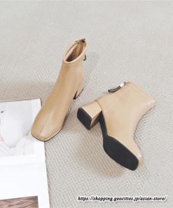 ショートブーツ | レディース 春秋ブーツ スクエアトゥ ブーツ チャンキーヒール 太ヒール 後ろファスナー 靴 通学通勤 シューズ 大人 黒ブーツ ミドルヒール