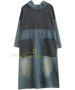 マキシ | ワンピース レディース デニムワンピース ロングワンピース 長袖 大きいサイズ 着痩せ 体型カバー 通勤 OL お出かけ 春秋 フード付き 上品 30代/40代/50代/60代