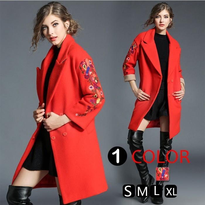 チェスターコート | コート レディースコート アウター ロング丈 刺繍 ロングコート 花柄 ゆったり 大人 上品 オフィス 通勤 長袖 お洒落 大きいサイズ