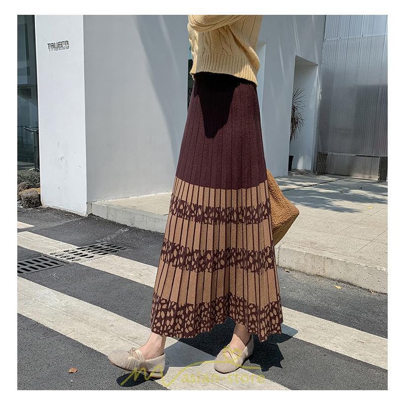 スカート | ロングウエストゴム プリーツ ロング丈 黒 グレー カーキ コーヒー レディース きれいめ 秋カジュアル 冬ニット 秋冬 オフィス