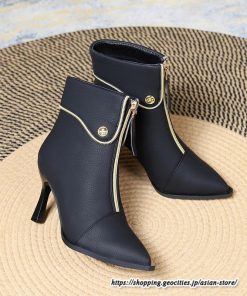 ショートブーツ | レディース 春秋ブーツ ポインテッドトゥ ブーツ ピンヒール フロントファスナー 靴 シューズ ハイヒール 黒ブーツ 30代 上品 大人 おしゃれ