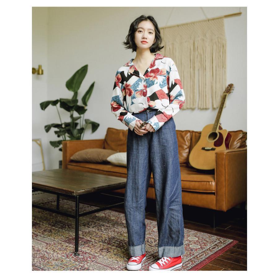 在庫ある | ブラウスレディースシャツ ファッションシャツ プリント花柄シャツブラウス 長袖 Vネック 春夏秋衣装 通学通勤 おしゃれ 着痩せ OL 体型カバー ゆったり 薄手