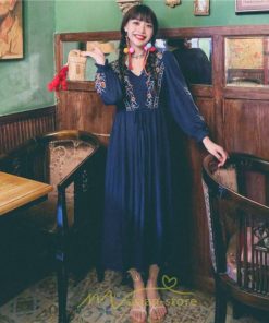 マキシ | ロングワンピース レディース ワンピ 夏 秋 長袖 可愛い 部屋着 リゾート Vネック 綿麻 花柄 高見え 旅行 20代30代40代 エスニック風 細見え レトロ風 お泊り