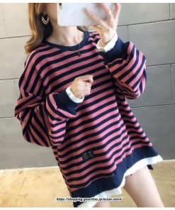 パーカー | 重ね着風トレーナー レディース 長袖 トップス カジュアル スウェット ボーダー柄 ゆったり トレーナー トップス 切り替え 可愛い きれいめ レイヤード風