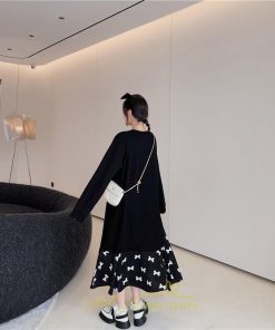 マキシ | ドッキングワンピース 秋 レディース 長袖ワンピース ロングワンピース 切り替えワンピース フェイク Aラインワンピース お呼ばれワンピース レイヤード風