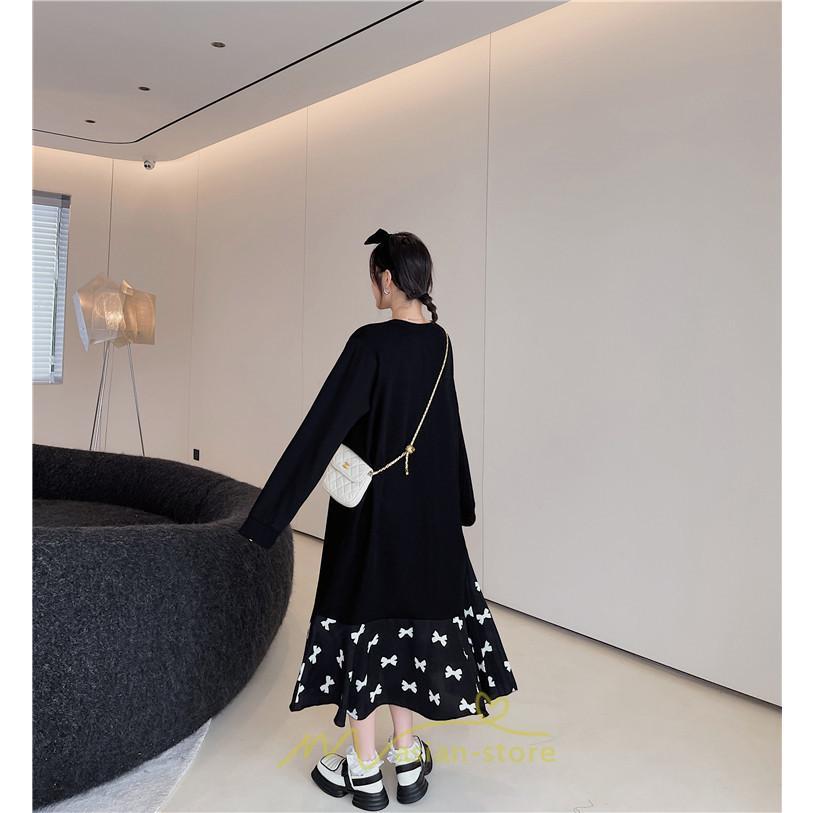 マキシ | ドッキングワンピース 秋 レディース 長袖ワンピース ロングワンピース 切り替えワンピース フェイク Aラインワンピース お呼ばれワンピース レイヤード風