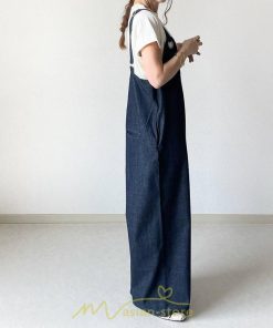 オーバーオール サロペット | サロペット レディース デニムサロペット デニムパンツ 大人 無地 ひも調整可 ワイドパンツ ストレート Denim デニム Vネック カワイイ ノースリーブ 通学通勤