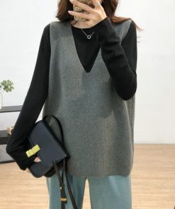 ニット・セーター | リブニットベスト レディース Vネック