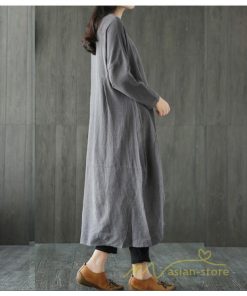 マキシ | 長袖ワンピース 綿麻 無地 Aライン 春物 カワイイ ミモレ丈ワンピース 春コーデ ワンピ 体型カバー ゆったり 20代30代 通学通勤 部屋着