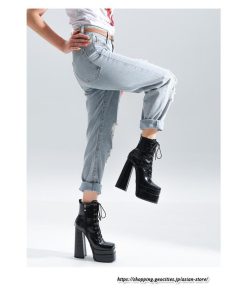 ショートブーツ | 大きいサイズ26.5cm レディース 厚底ブーツ 上品 ブーツ 秋冬 春 チャンキーヒール ハイヒール 太ヒール レースアップ コス スクエアトゥ