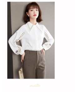 シャツ・ブラウス | ブラウス レディース シャツ トップス 白 長袖シャツ オフィス カジュアル おしゃれ シフォン 通勤 通学 オシャレ 上品 秋服 ナチュラル 可愛い キレイめ