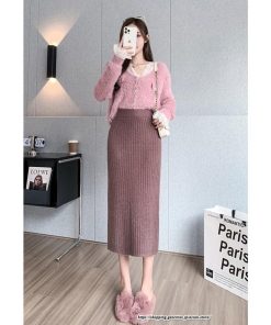 スカート | ニットストレッチレディース 秋冬 ロング丈 ミモレ丈 後ろスリット入れ タイトウエストゴム スリム リブニット 大人