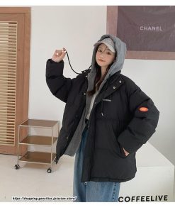 ダウンジャケット コート | フェイクレイヤードダウンジャケット 重ね着風ジャケット 中綿ジャケット アウター ダウン 防風 防寒 フード付き 秋冬コート ジップアップ レディース