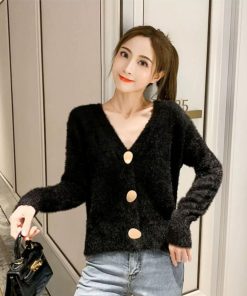 ニット・セーター | 韓国風 ニットトップス セーター 長袖 シャギーニットカーディガン レディース ふわふわ 秋冬 モヘアニット 羽織り 無地