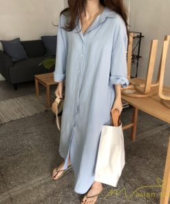 ワンピース | 長袖ロングシャツ20代30代 羽織り 無地 秋物 レディース ロングミモレ丈 大人 綿シャツ ワンピース ママ カジュアル 40代50代