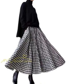 スカート | ブロックチェック ロングフレア Aライン ボトムス チェック 柄 マキシ韓国ファッション ゆったり 20代30代40代50代 通勤通学 着痩せ