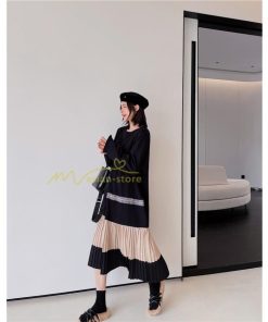 マキシ | スウェットワンピース ロングワンピース スウェット プリーツ裾 切り替え ゆったり 体型カバー 大きいサイズ 50代 かわいい 秋冬 大人 20代30代