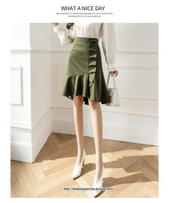 スカート | レディース ミモレ丈 ひざ丈 膝丈 マーメイドフリル オシャレ Aライン キレイめ 着痩せ フェミニン 通学 可愛い 秋服 落ち感 通勤