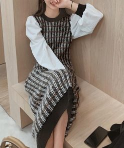 ワンピース | ニット袖異素材 パフスリーブ