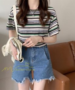 ｔシャツ・カットソー | Tシャツ レディース 40代 春夏 オシャレブラウス 韓国風 チュニック 半袖Tシャツ ストライプ柄 通勤通学 カジュアル アウター ゆったり 着痩せ お出かけ 丸首