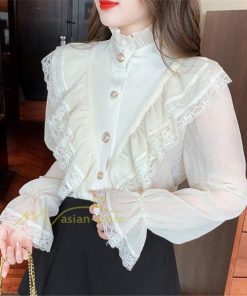 シャツ・ブラウス | ブラウス トップス プリーツ オフィスカジュアル 通勤 ハイネック レディース 韓国 ファッション レース 通学 着痩せ エレガント カジュアル 20代30代40代 2022