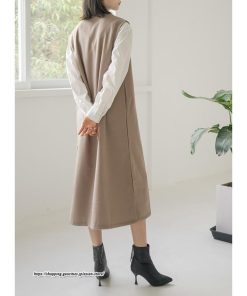 マキシ | ベストワンピース ラシャベスト ラシャワンピース ロング丈 ノースリーブ 袖なし レディース ロングベスト ワンピース 無地 大人 ラシャ スリット ポケット