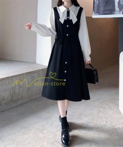 マキシ | Aラインワンピース 切り替えワンピース フェイクレイヤード 重ね着風 長袖 秋物 レディース 30代40代 大人 通学通勤 可愛い シャツカラー 着痩せ 50代