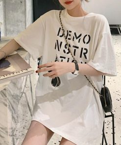 Tシャツ・カットソー | ラウンドネック カットソー 半袖 ロゴｔシャツ ロング トップス 体型カバー レディース 英字プリントtシャツワンピース ゆったり