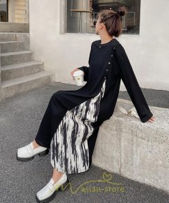 マキシ | ドッキングワンピース 秋 レディース 長袖ワンピース ロングワンピース 切り替えワンピース フェイク レイヤード風 お呼ばれワンピース ゆったり 大きいサイズ