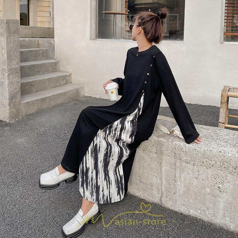 マキシ | ドッキングワンピース 秋 レディース 長袖ワンピース ロングワンピース 切り替えワンピース フェイク レイヤード風 お呼ばれワンピース ゆったり 大きいサイズ