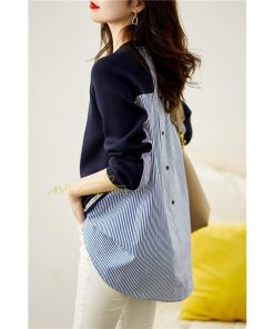 ｔシャツ・カットソー | トレーナー レディース 春秋 トップス シャツ 切り替え カワイイ 長袖 Tシャツ 前後差 ゆったり 20代30代 重ね着風 レイヤード 大人 無地 女の子 ストライプ