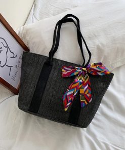 ハンドバッグ | 草編みバッグ リボン スカーフ付き かごバッグ 手提げバッグ レディース ストローバッグ 大容量 トートバッグ ハンドバッグ