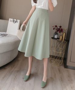 スカート | ミモレフレアAライン無地 エレガント 大きいサイズ 裾広い ハイウエスト 着痩せ 裏地付き 後ろファスナー レディース 通学通勤 体型カバー
