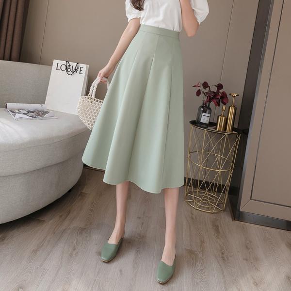 スカート | ミモレフレアAライン無地 エレガント 大きいサイズ 裾広い ハイウエスト 着痩せ 裏地付き 後ろファスナー レディース 通学通勤 体型カバー