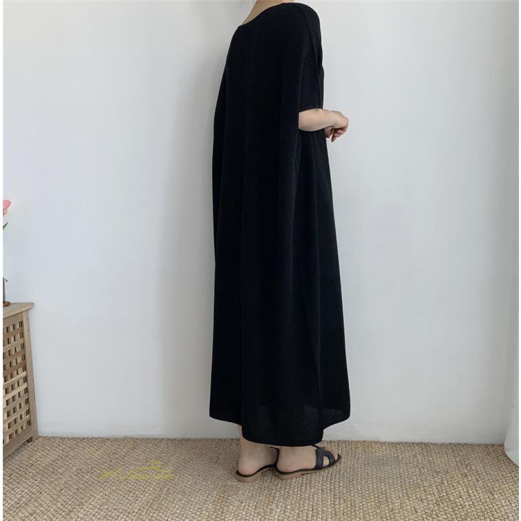 マキシ | ワンピース 夏 春 レディース 半袖 カジュアル 30代 20代 ロング かわいい 無地 5分袖 ゆるシルエット 体型カバー ビッグシルエット カジュアル