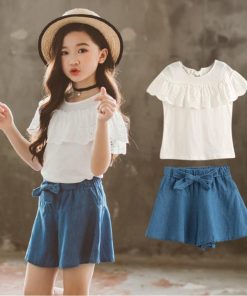 (子供)その他 | 女の子 キッズ ジュニア 上下セット パンツ 半袖 シンプル トップス Tシャツキュロットセット 可愛いスタイル Tシャツ 子供服