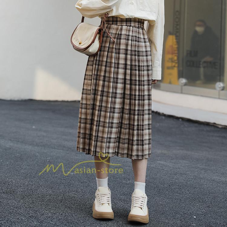 スカート | レディース プリーツマキシロング丈 ロングウエストゴム 大人 20代 30代 40代 OL カジュアル チェック柄 ママ 通勤通学 母