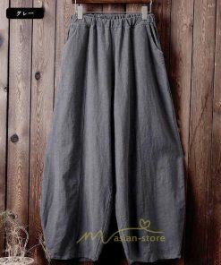 ワイドパンツ | 夏パンツ レディース パフパンツ ロングパンツ 綿麻パンツ 涼しい ゆったり ウエストゴム 可愛い 20代30代40代50代60代 無地 大人 大きめ