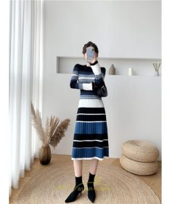 ニットワンピース | ワンピース レディース ニット ワンピース ニット チュニック ロング 長袖 着痩せ 秋冬 送料無料 ボーダー柄 2022新作 韓国風 秋冬コーデ 大人可愛い