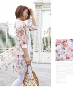 カーディガン | 花柄ガウン レディース シフォン薄手 カーデ シースルーロングガウン