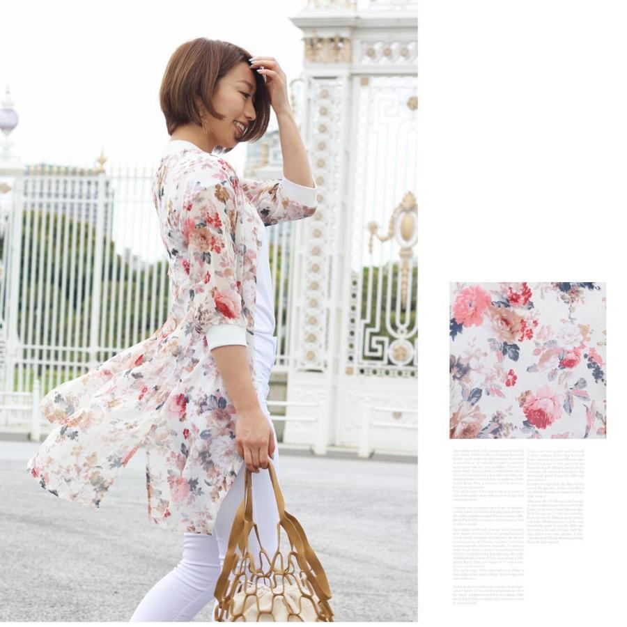 カーディガン | 花柄ガウン レディース シフォン薄手 カーデ シースルーロングガウン