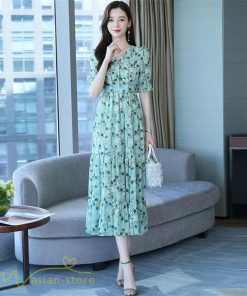 ミディアム | ワンピース レディース 着痩せ ロング丈 ロングワンピース カジュアル 花柄 Vネック 大きいサイズ ひざ下丈 サマーワンピース 40代 夏服 お出かけ 30代 20代