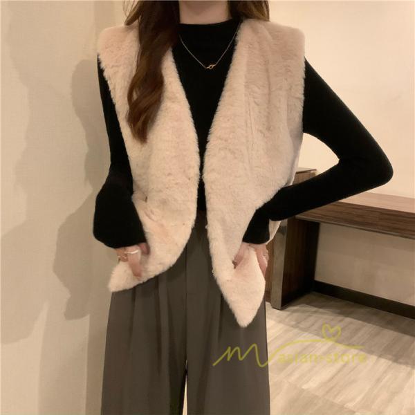 ベスト | ファーレディース 秋冬 ショート丈 アウター ジレ 羽織り 前開き ボタン カーディガン 袖なし 送料無料 コーデ フェイクファー ノーカラー