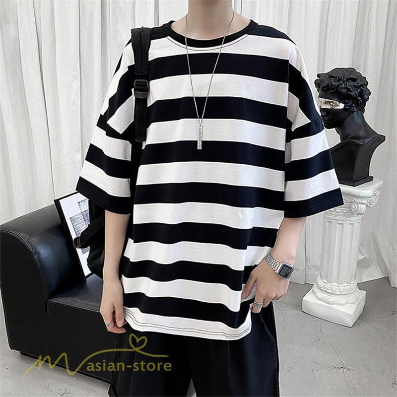 Tシャツ | カットソー 半袖トップス メンズボーダー カジュアル クルーネック ゆったり 夏新作 夏服 シンプル おしゃれ 大きいサイズ 5分袖