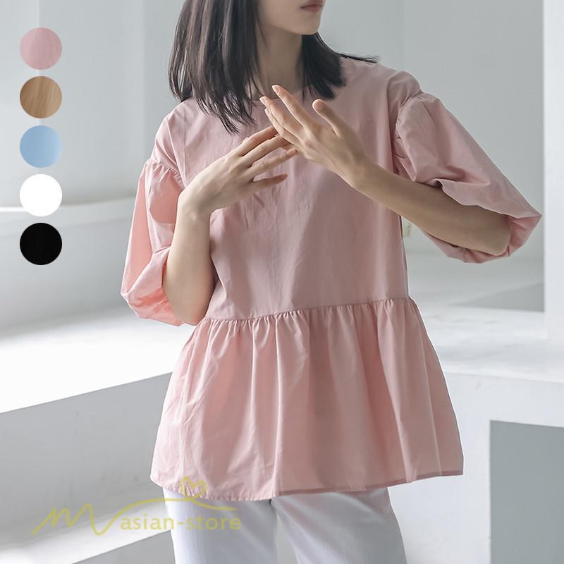 tシャツ・カットソー | Tシャツ レディース トップス サマー 半袖 無地 ゆったり ゆったり 可愛い フェイク 春物 夏服 カットソー 20代30代40代 ブラウス 薄手 体型カバー シンプル