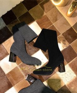 ロングブーツ | レディース ニーハイブーツ ロング丈 ストレッチ ソックスブーツ ニットブーツ 太ヒール 20代30代40代 おしゃれ 美脚 上品 トレンド 歩きやすい